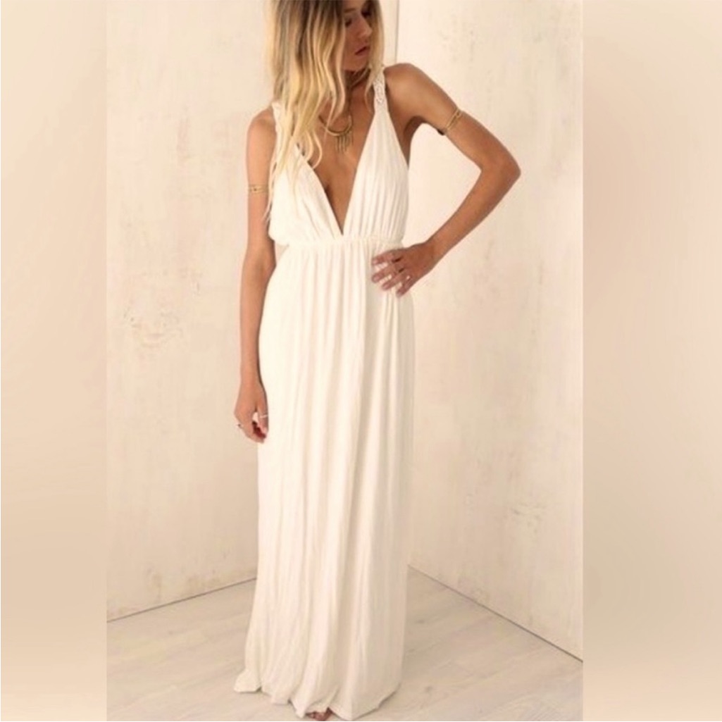 Sabo Skirt Goddess Macrame Maxi Dress In Off White- Small- Perfect For Honeymoon